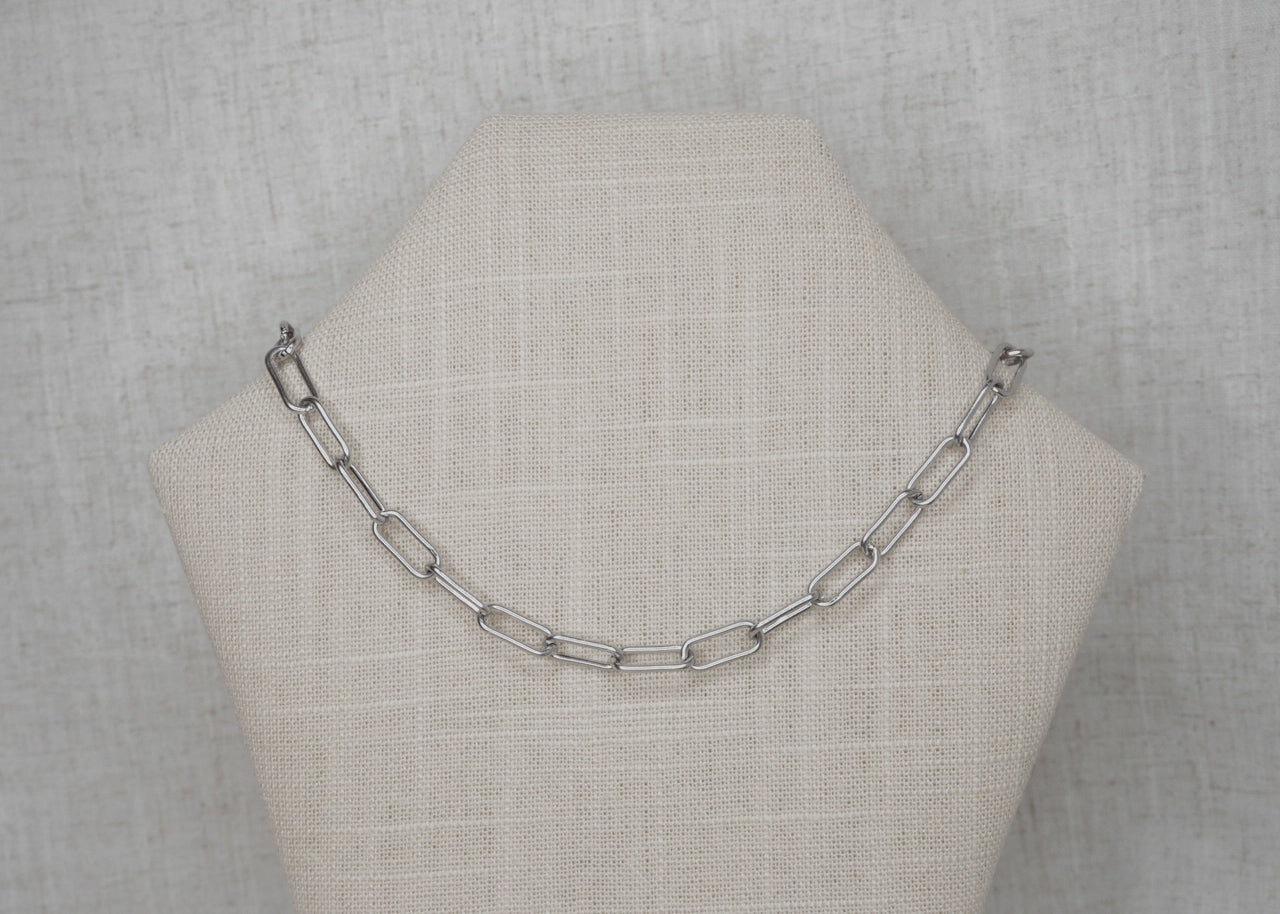 chunky paperclip necklace silver 2