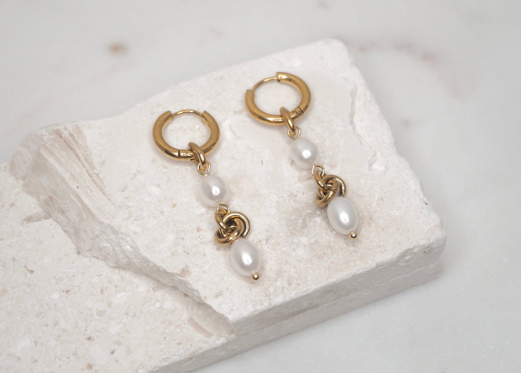 double pearl knot hoops gold 2