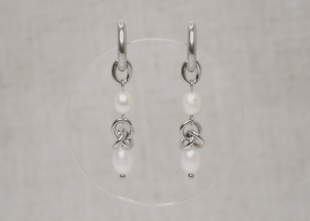 double pearl knot hoops silver 1