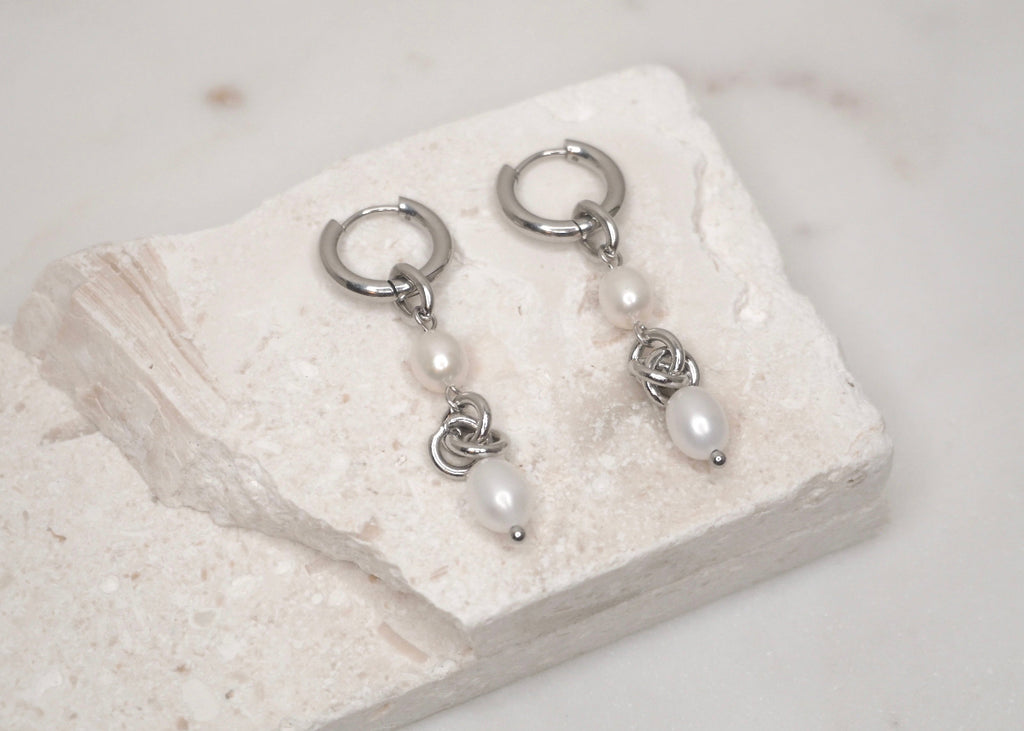 double pearl knot hoops silver 2