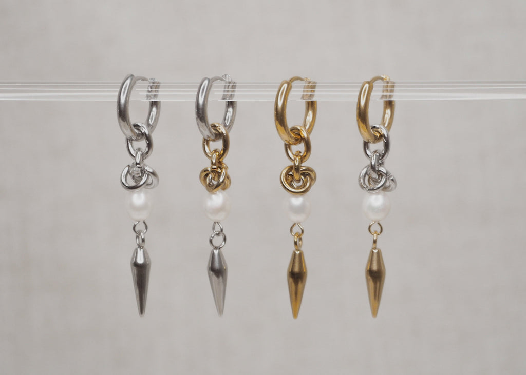 knot pearl spike hoops all 1