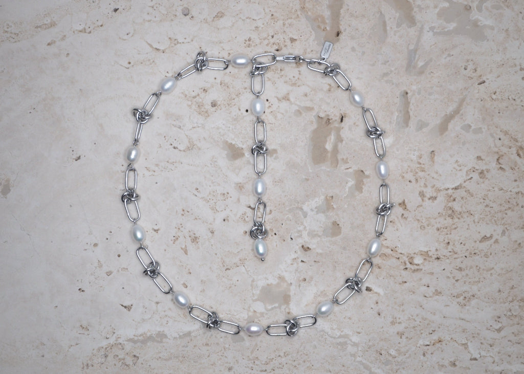 knots & pearls necklace silver 1