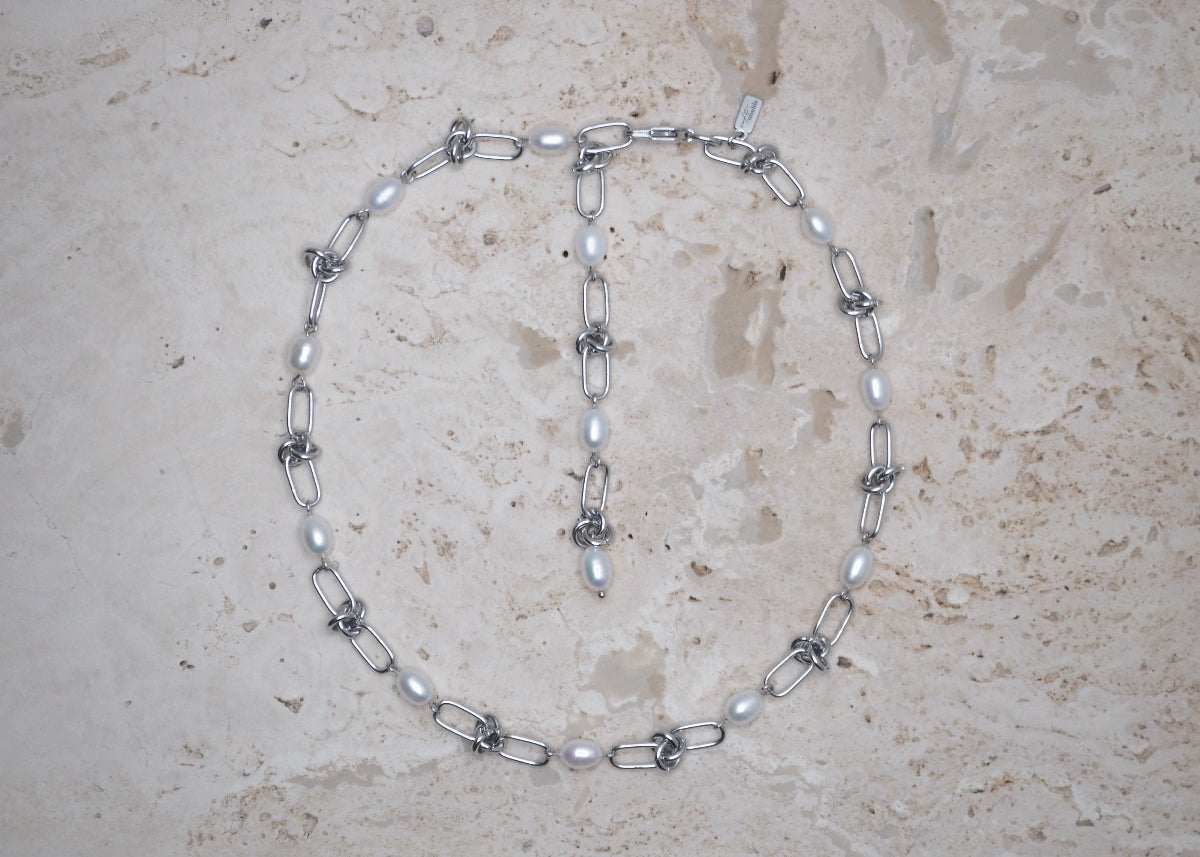 knots & pearls necklace silver 1