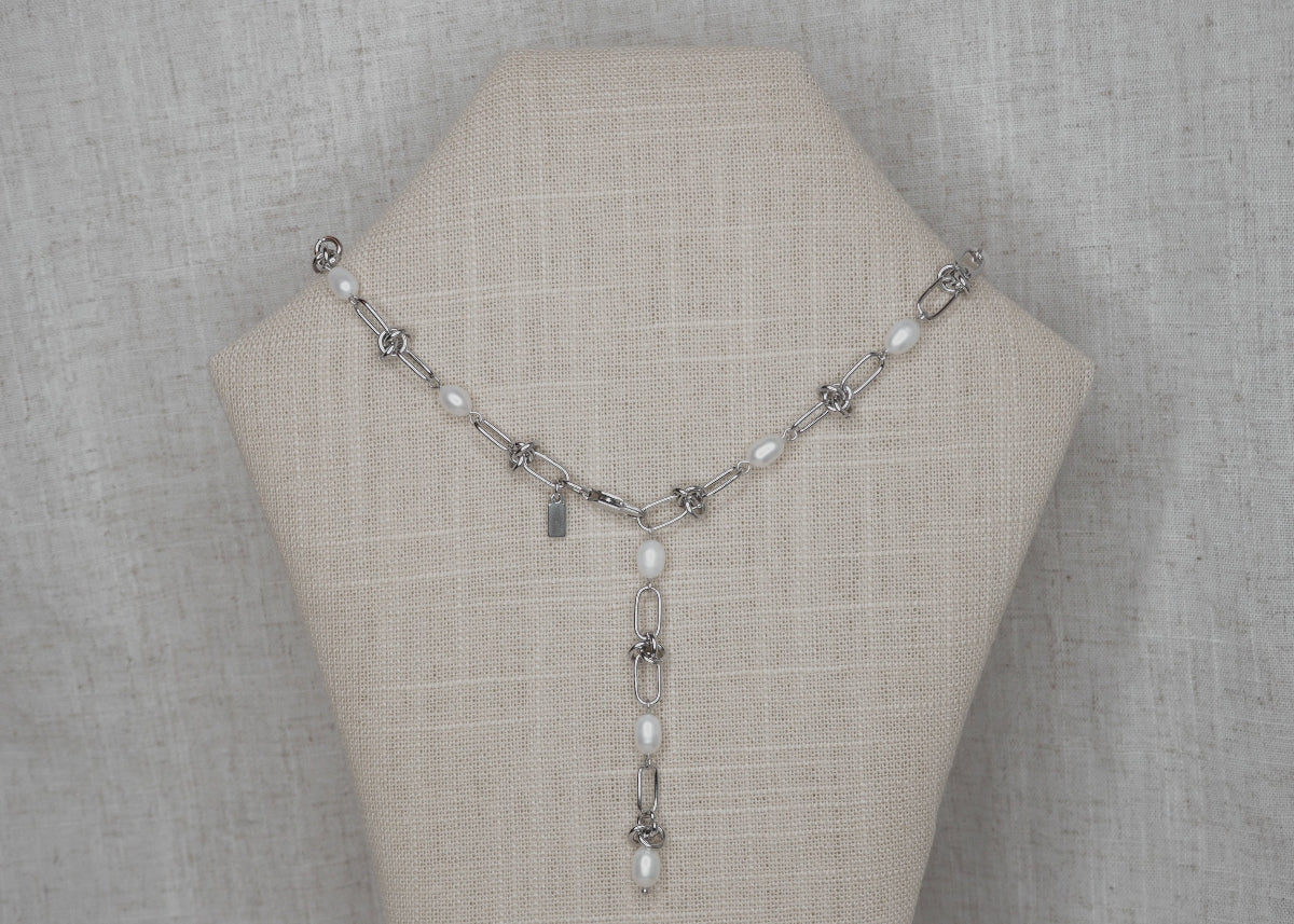 knots & pearls necklace silver 4