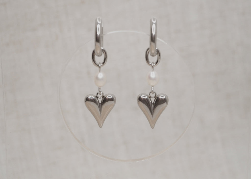 pearl heart hoops silver 1