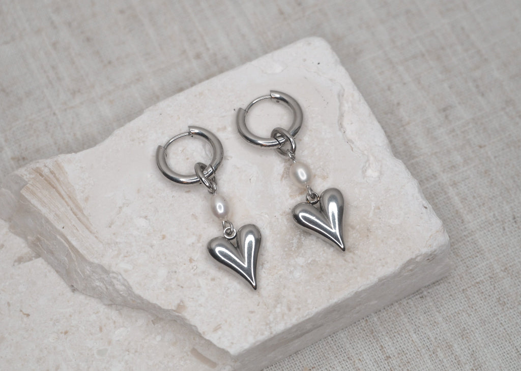 pearl heart hoops silver 2
