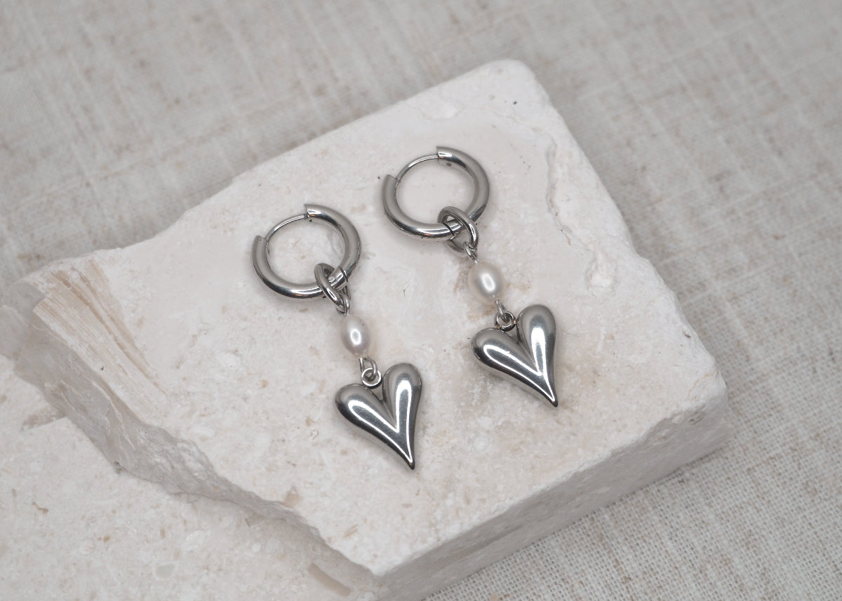 pearl heart hoops silver 2