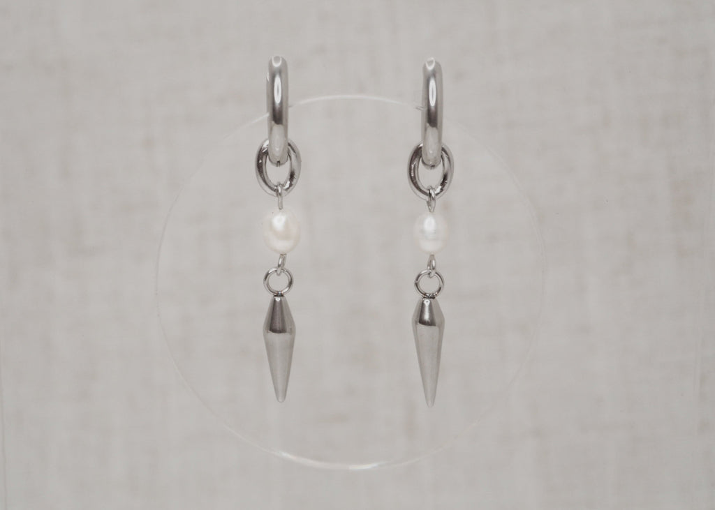 pearl spike hoops silver 1