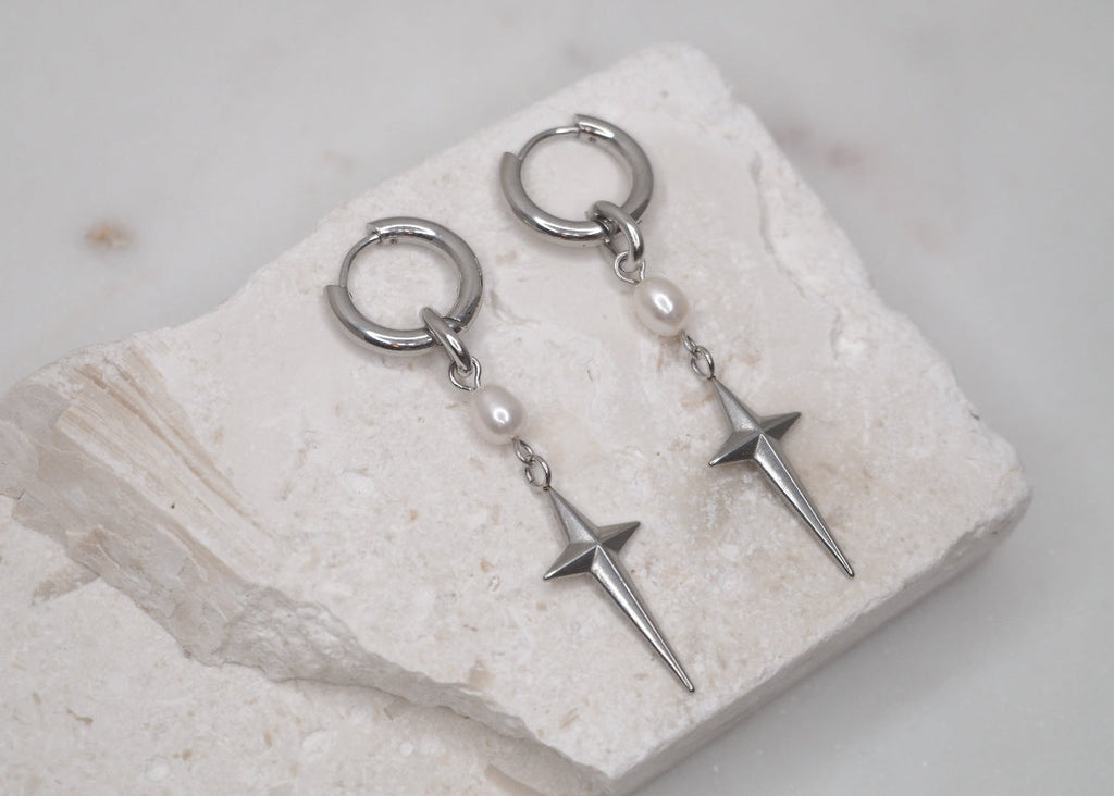 pearl star hoops silver 2