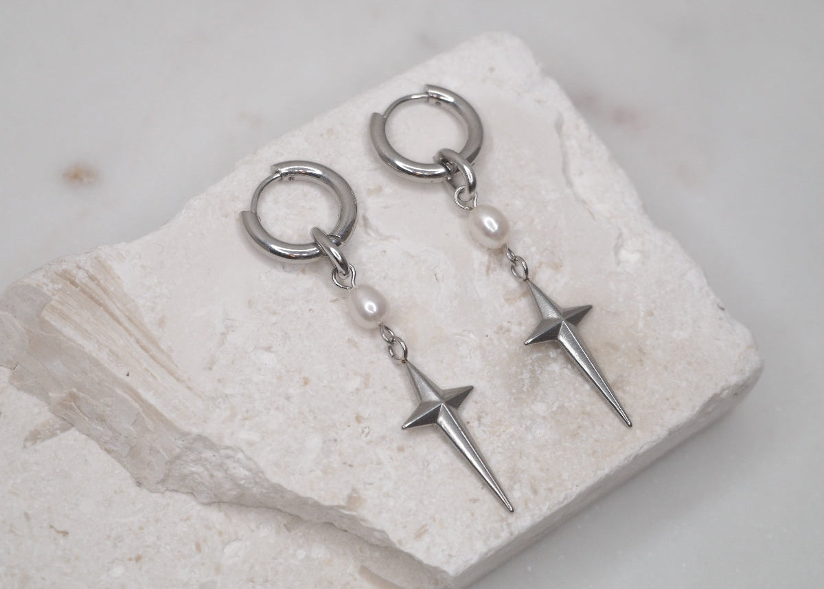 pearl star hoops silver 2