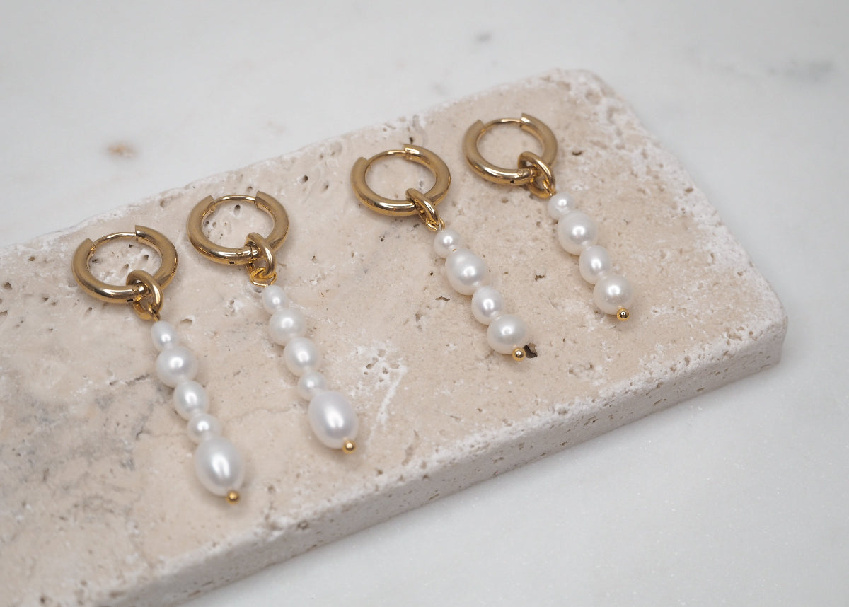 pearl string hoops gold | long gold | short gold | mismatched 1