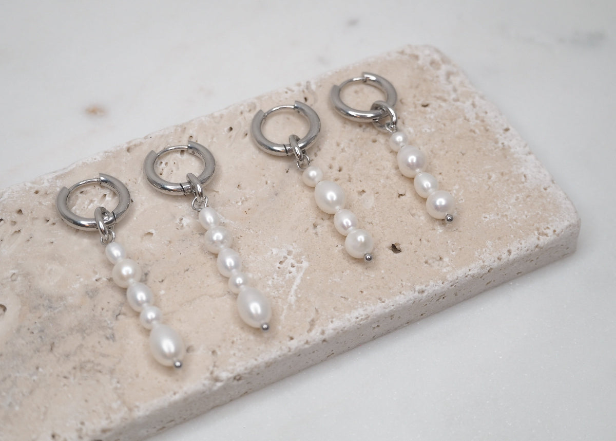 pearl string hoops silver | long silver | short silver | mismatched 1
