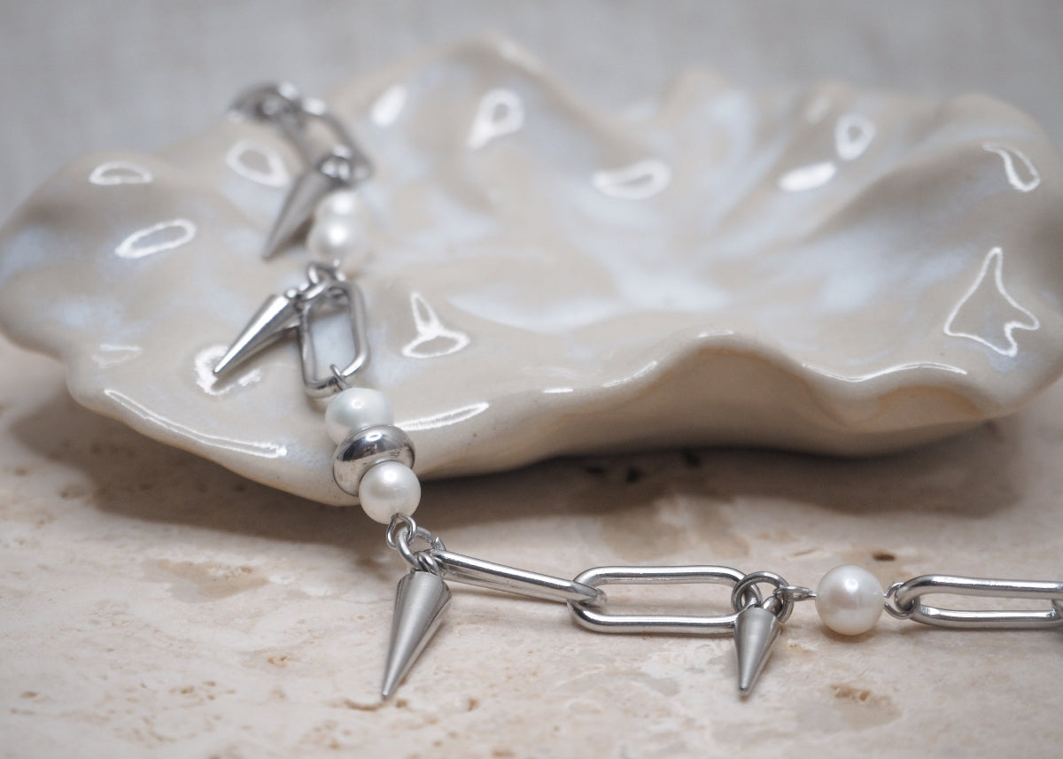 pierced pearl bracelet silver 2