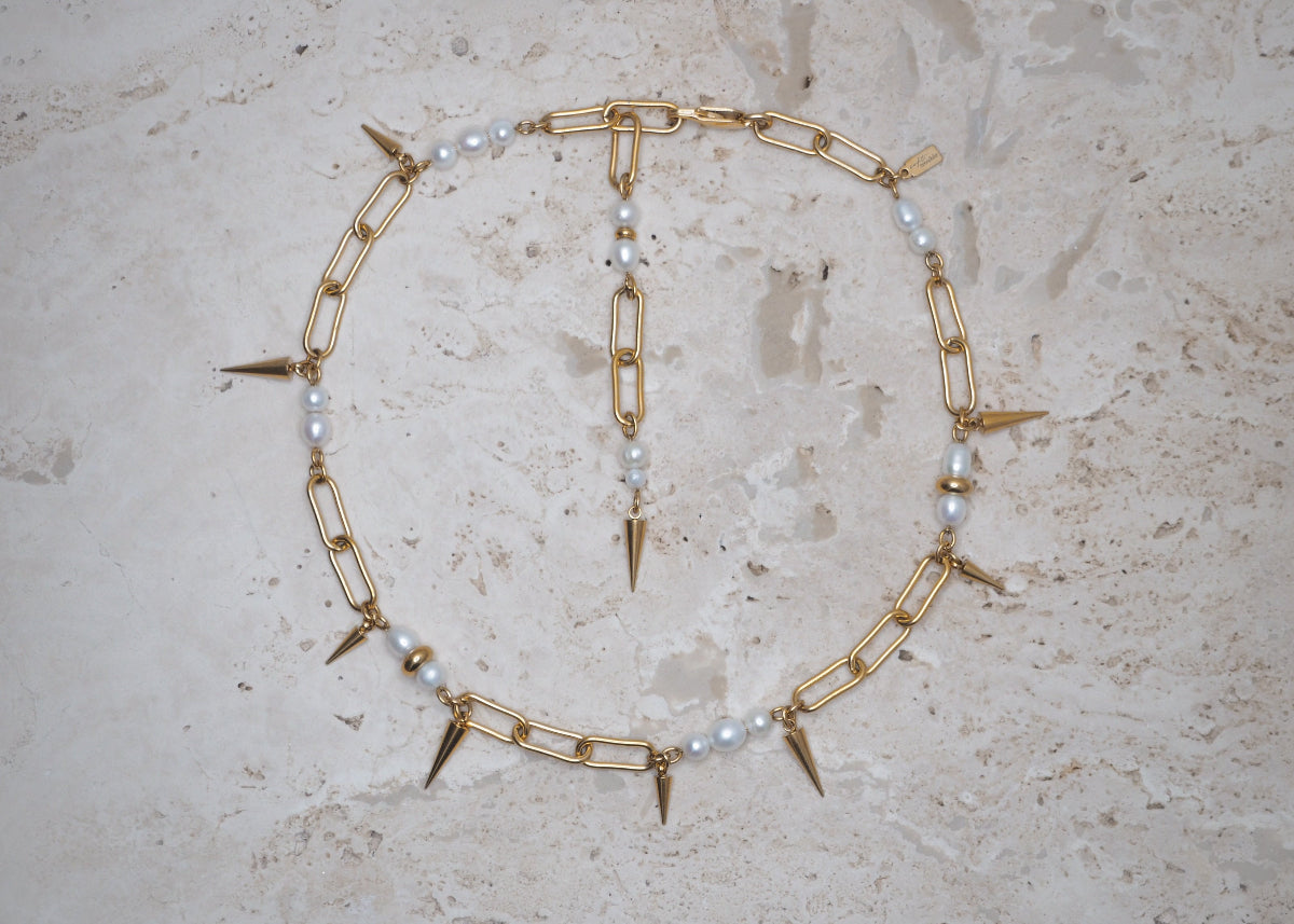 pierced pearl necklace gold 1