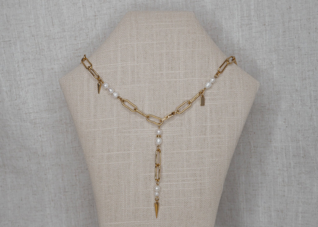 pierced pearl necklace gold 4