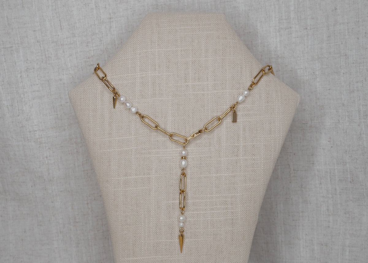 pierced pearl necklace gold 4