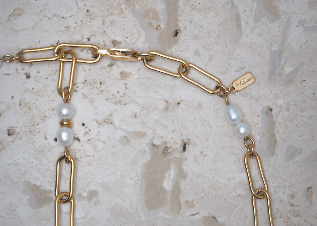 pierced pearl necklace gold 5