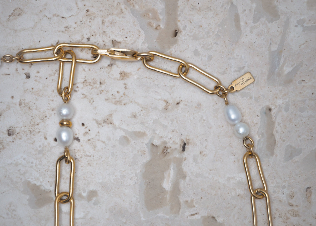pierced pearl necklace gold 5