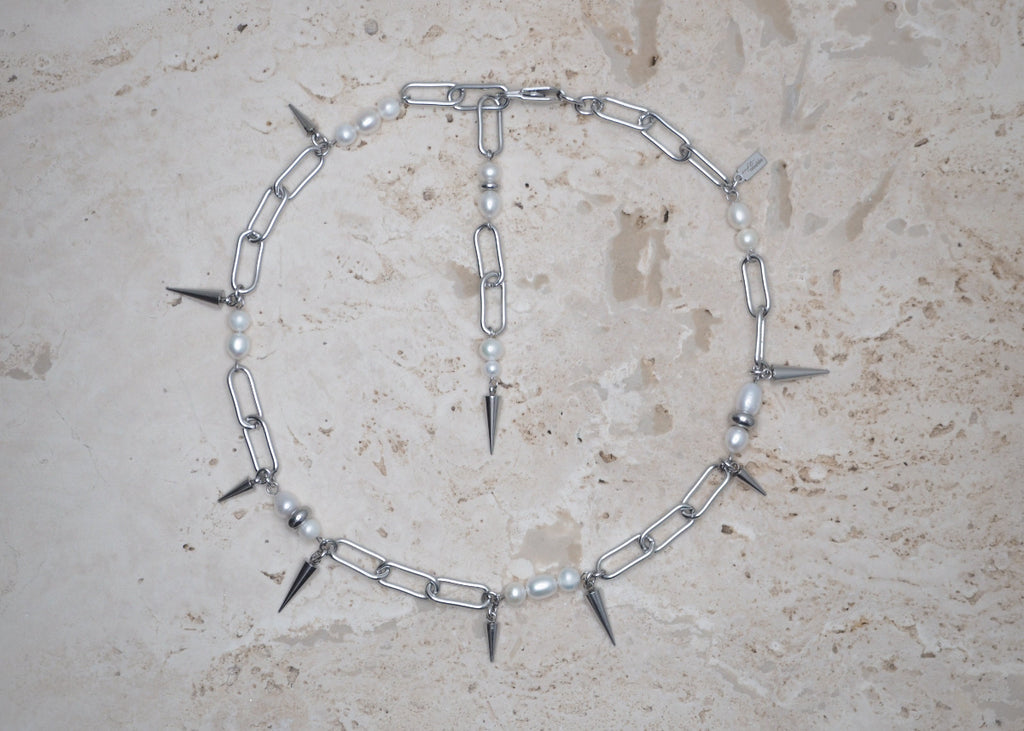 pierced pearl necklace silver 1