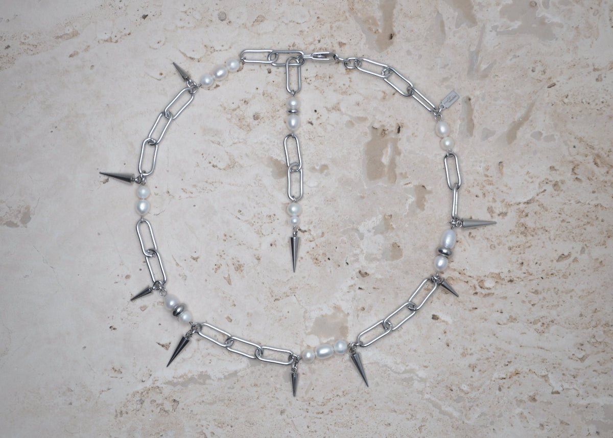 pierced pearl necklace silver 1