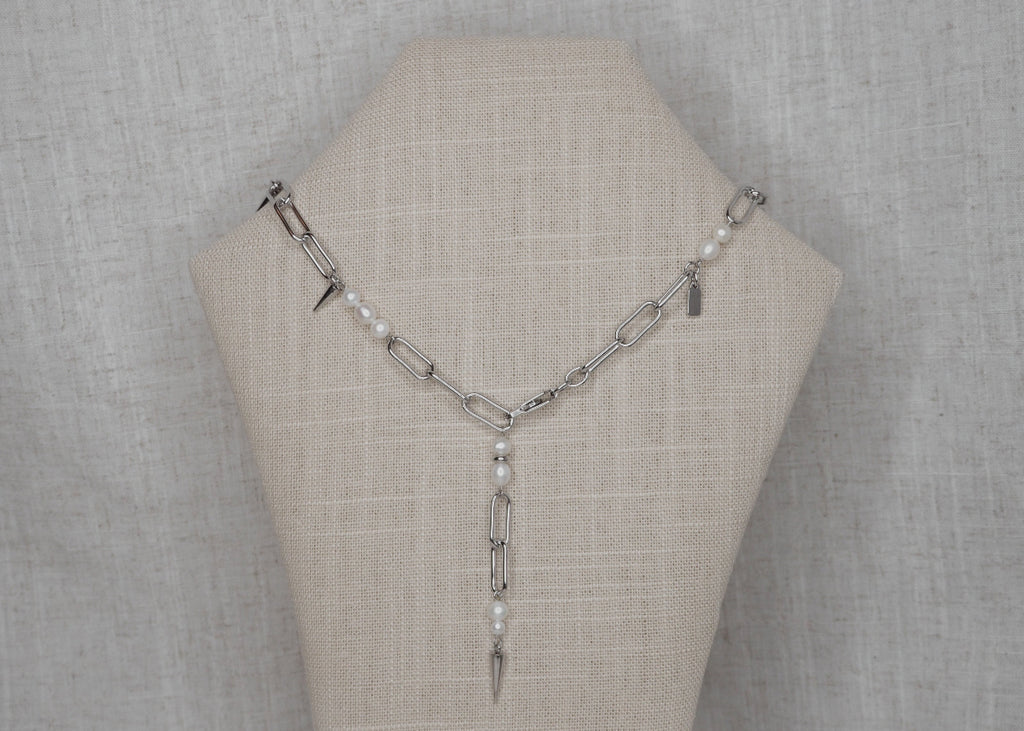pierced pearl necklace silver 4
