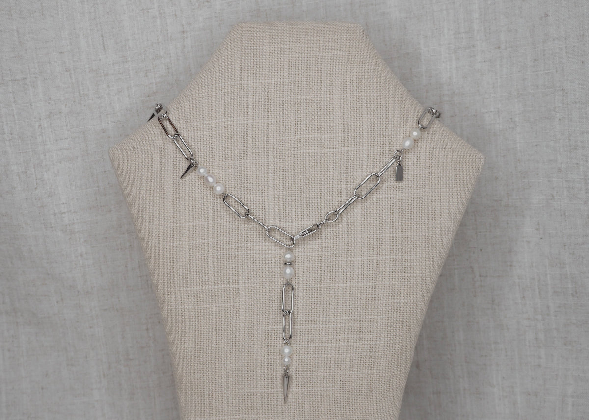 pierced pearl necklace silver 4