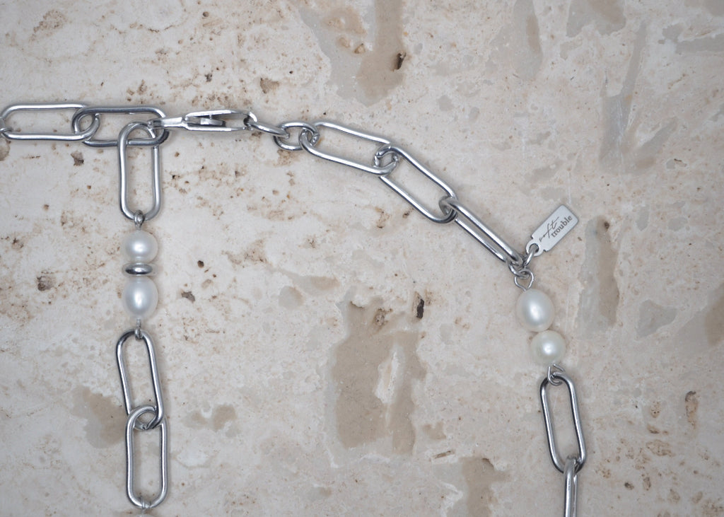 pierced pearl necklace silver 5