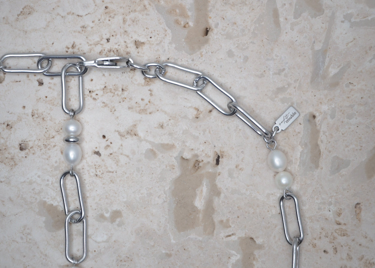 pierced pearl necklace silver 5